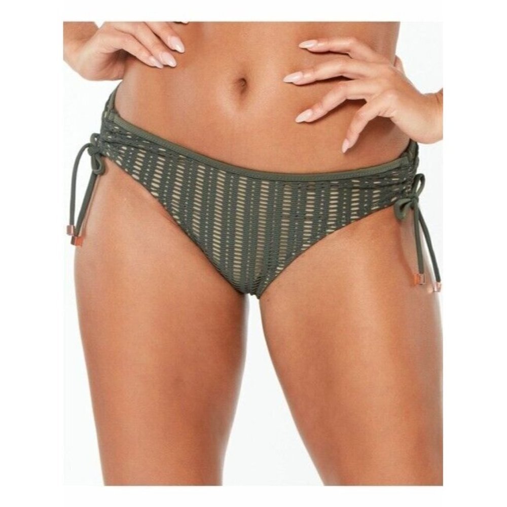 Bar III Womens XS Crochet Side-Shirred Hipster Bikini Bottoms Rainforest 1471